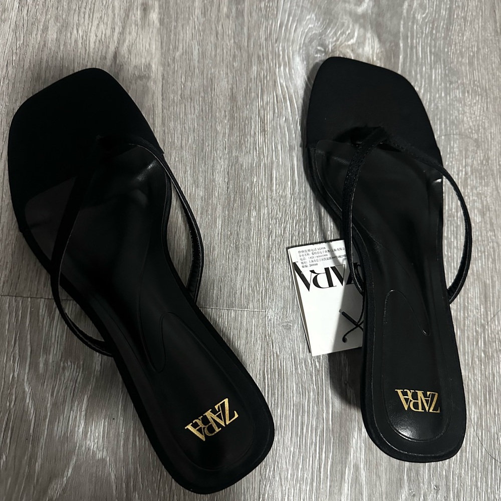 Zara Black Sandals with Kitten Heel
